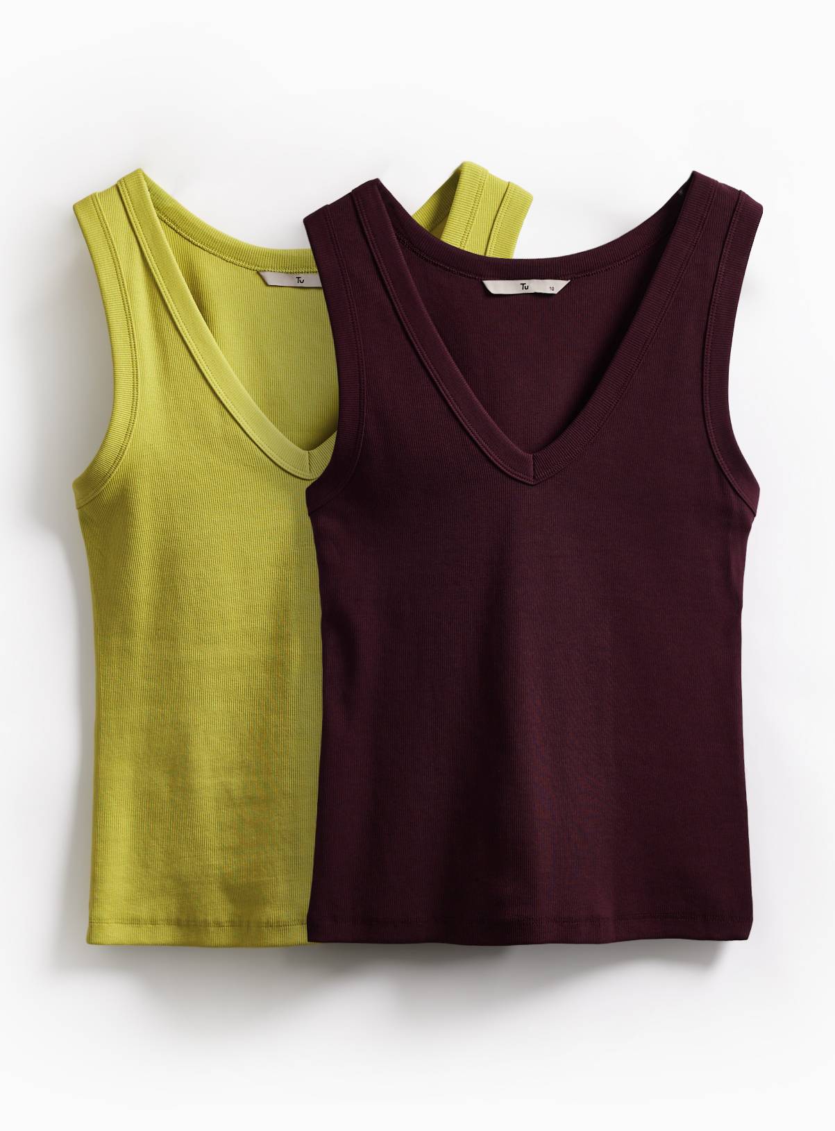 Green & Dark Red Ribbed V Neck Vests 2 Pack 10 - Image 1